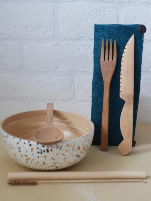 Bamboo Bowl and Cutlery Set image 1